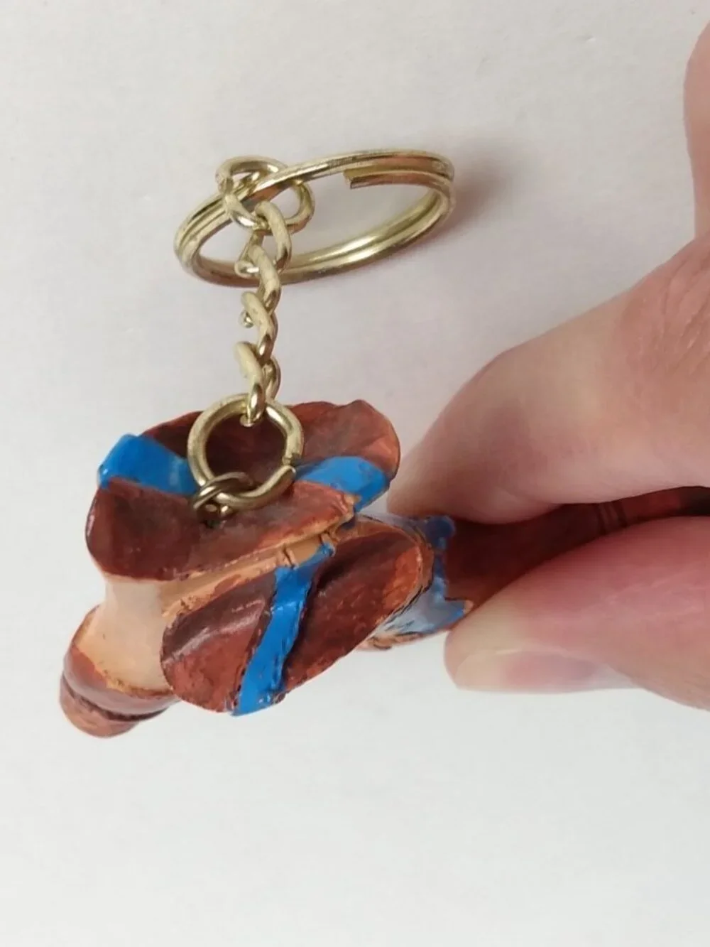 Vtg Tiny Pair of Cowboy Boots Keychain Keyring Hand Painted Blue Brown Western